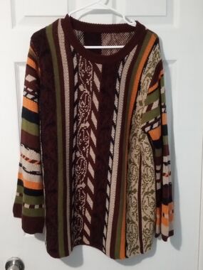 BloomChic Striped Cable-Knit Sweater in Brown, Green, Orange, Cream